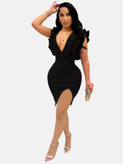 Vestido mini ajustado con cremallera y volantes