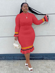 Vestido de punto acanalado con dobladillo con volantes