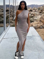 One Shoulder High Split Maxi Dress