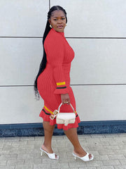 Vestido de punto acanalado con dobladillo con volantes