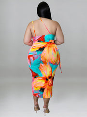 Vestido midi con estampado de un solo hombro