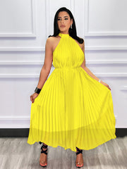 Ärmelloses Plissiertes Maxikleid mit Rollkragen