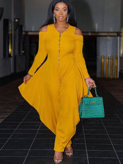 Jumpsuit mit kaltem Schulterbereich und Frontreißverschluss