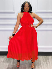 Ärmelloses Plissiertes Maxikleid mit Rollkragen