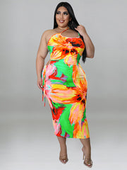 Vestido midi con estampado de un solo hombro