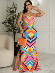 Trägerloses Kleid mit Schlitz und Print