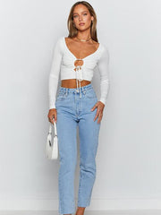 Hollow Out Drawstring Mini Crop Top