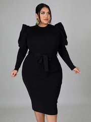 Vestido midi de punto con mangas largas