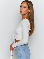 Hollow Out Drawstring Mini Crop Top