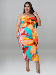 Vestido midi con estampado de un solo hombro