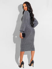 Vestido midi ajustado con purpurina