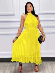 Ärmelloses Plissiertes Maxikleid mit Rollkragen