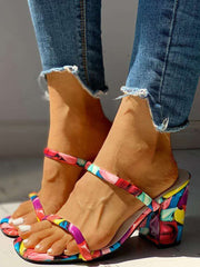 Sandalias de PU con punta abierta y tacón grueso