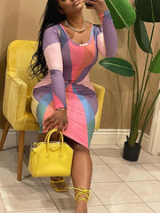 Vestido midi con bloques de color acanalados