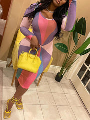 Vestido midi con bloques de color acanalados