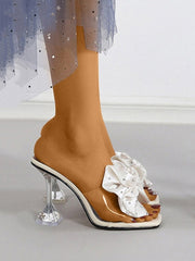 Sandalias decorativas con lazo de seda y diamantes de imitación