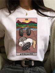 T-Shirt mit Tarotkarte und Katzen-Grafik