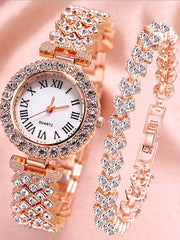 Conjunto de pulsera y reloj con diamantes de imitación