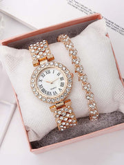 Conjunto de pulsera y reloj con diamantes de imitación