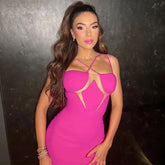 Party-Minikleid mit überkreuzten Strasssteinen - Hot Pink