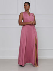 Solid Bandage Backless Slit Dress