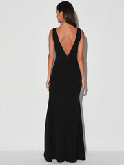 Maxikleid mit Schlitz und Strasssteinen