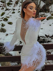 Minikleid mit Strass-Feder