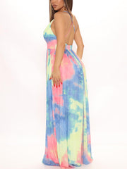 Rückenfreies Maxikleid mit Batikmuster