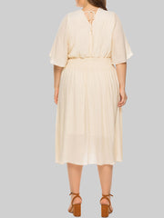 V-Neck Flowy Swing Midi Dress