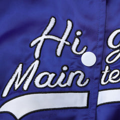 Letter Print Button Up Cropped Varsity Bomber Jacket - Royal Blue