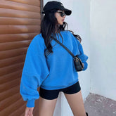 Ribbed Trim Drop Shoulder Long Sleeve Crew Neck Sweatshirt - Royal Blue