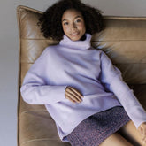 Rib Trim Turtleneck Long Sleeve Pullover Sweater - Lilac