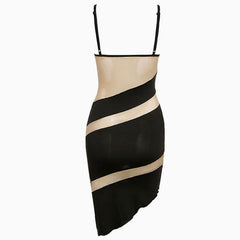 Transparentes Bustierkleid mit Netzeinsatz und Riemen - Schwarz