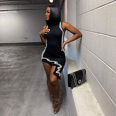 Ärmelloses Midi-Pulloverkleid mit hohem Kragen - Schwarz