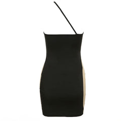 Figurbetontes Party-Minikleid mit Netzeinsatz und One-Shoulder-Träger - Schwarz