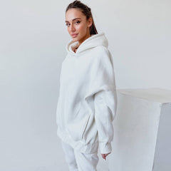 Long Sleeve Hoodie Matching Set - White