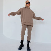 Conjunto de sudadera con capucha y manga larga a juego - Café