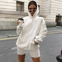Style Hooded Sweatshirt Biker Short Matching Set - White