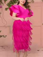 Midikleid mit Rüschenfransen