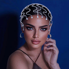 Diadema con brillantes detalles en forma de lágrima y ondas adornada con diamantes de imitación - Plateado