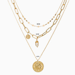 Party Ready Mehrreihige Halskette mit Kettengliedern und Münzanhänger - Gold