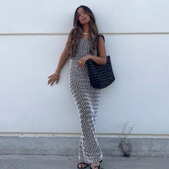 Boho Color Gewelltes Spaghettiträger-Urlaubs-Maxikleid - Schwarz