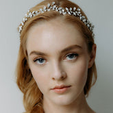Diadema con hojas y adornos de diamantes de imitación estilo bohemio - Plateado