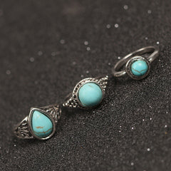 Multi Mix Stone Trimmed Embossed Ring Set - Silver