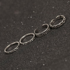 Multi Mix Stone Trimmed Embossed Ring Set - Silver