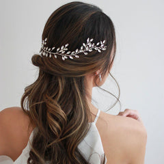 Rhinestone Leaf Embellished Halo Headband - Silver