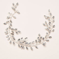 Rhinestone Leaf Embellished Halo Headband - Silver