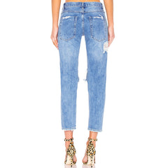 Skinny Jeans im Boyfriend-Stil mit Cut-Outs und ausgefransten Kanten - Dunkelblau