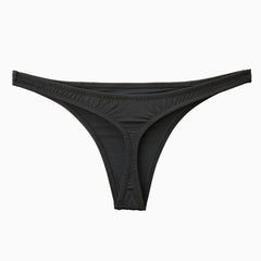Hochgeschnittene, gerüschte Bikinihose mit Tanga - Schwarz