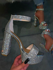 Sandalias de plataforma con tacón grueso y diamantes de imitación